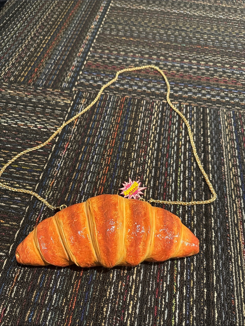 Croissant-Shaped Mini Crossbody Bag in Orange with Gold Chain